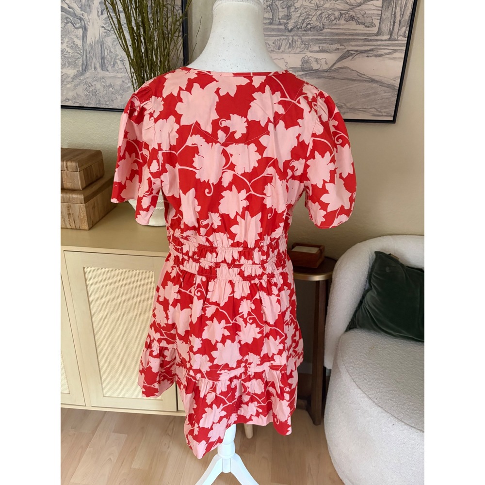 ANTHROPOLOGIE Somerset Mini Dress Womens Red Peach All Over Print Floral Size LP - Picture 5 of 11